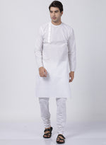 Thumbnail for Vastramay Men's White Cotton Blend Kurta Pyjama Set - Distacart