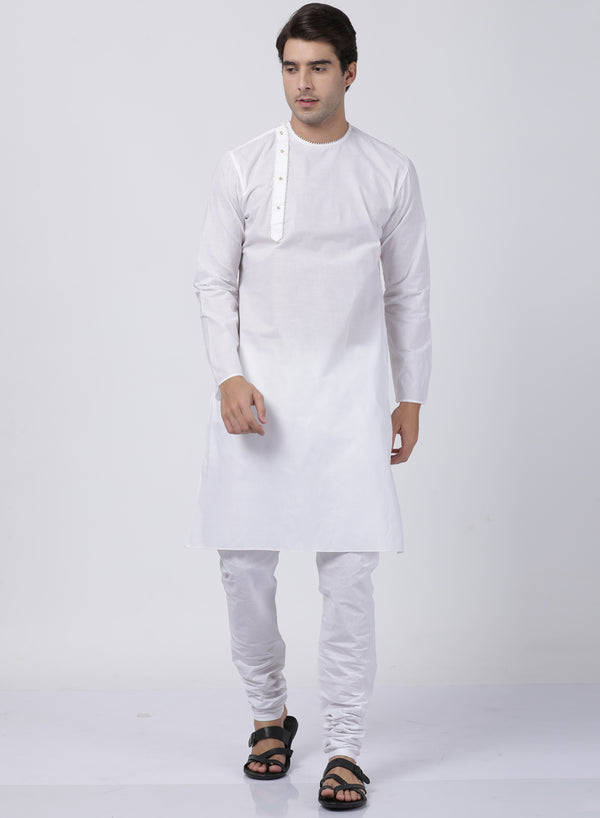 Vastramay Men's White Cotton Blend Kurta Pyjama Set - Distacart