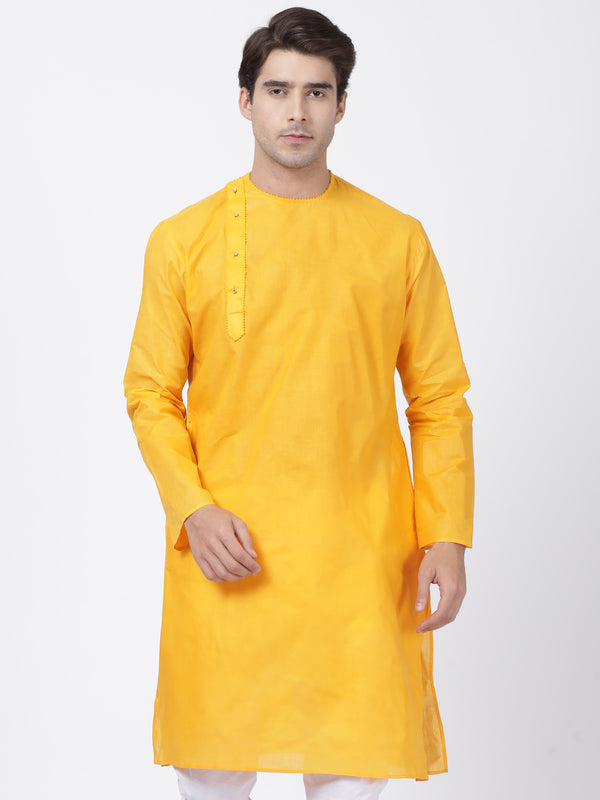 Vastramay Men's Yellow Cotton Blend Kurta - Distacart