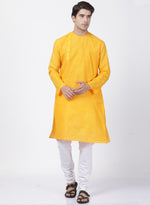 Thumbnail for Vastramay Men's Yellow Cotton Blend Kurta Pyjama Set - Distacart