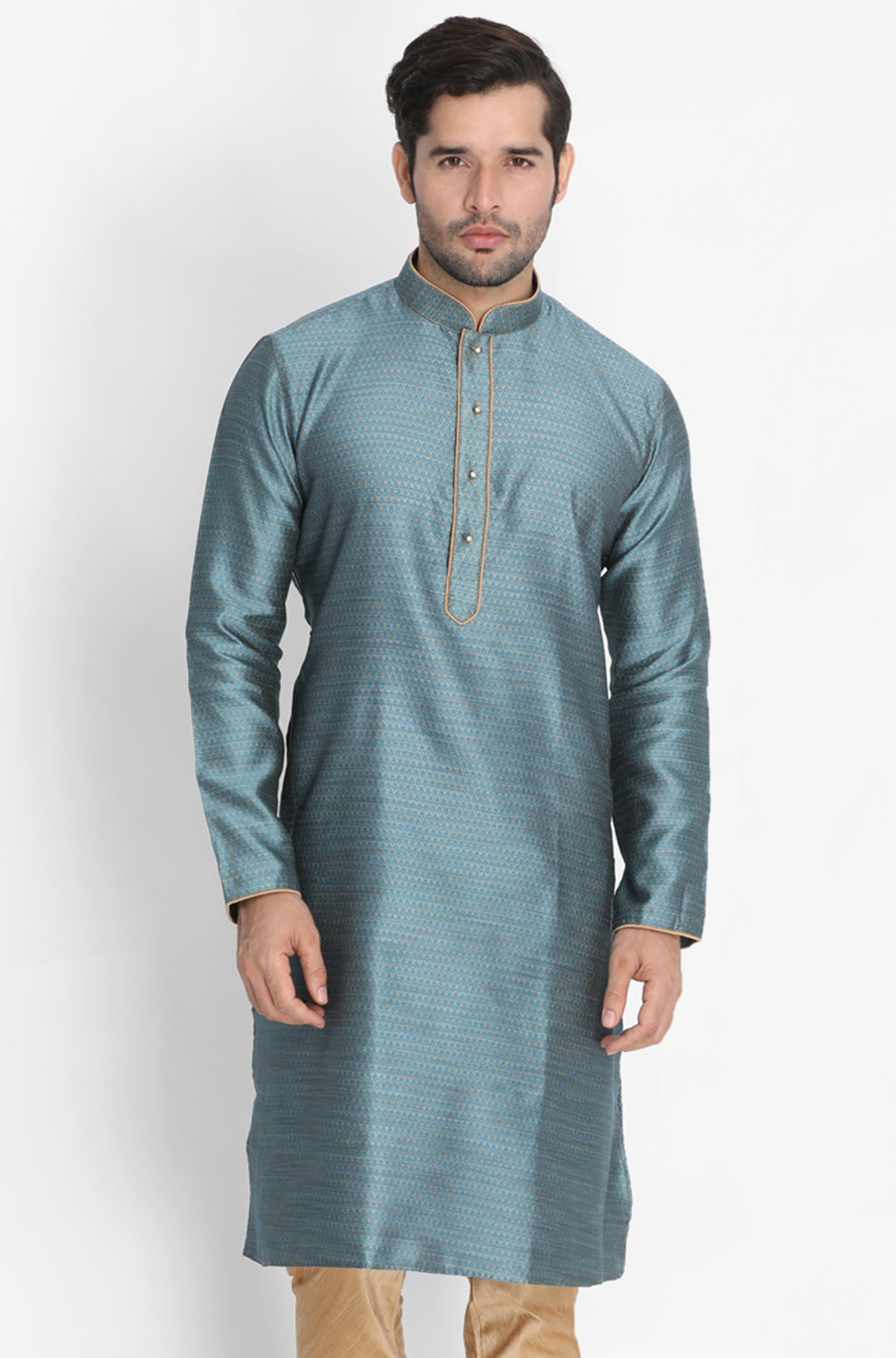 Vastramay Men's Light Blue Silk Blend Kurta - Distacart