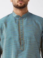 Thumbnail for VM by Vastramay Men's Aqua Blue And Gold Silk Blend Kurta And Dhoti Set - Distacart