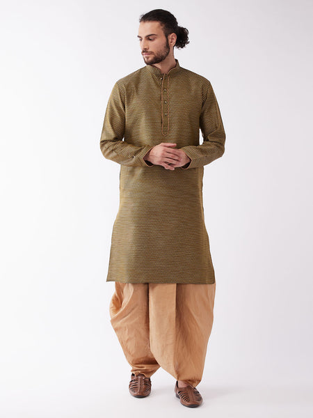 VM by Vastramay Men's Black And Rose Gold Silk Blend Kurta And Dhoti Set - Distacart