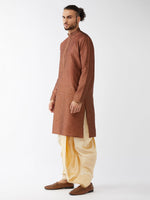 Thumbnail for VM by Vastramay Men's Maroon And Gold Silk Blend Kurta And Dhoti Set - Distacart
