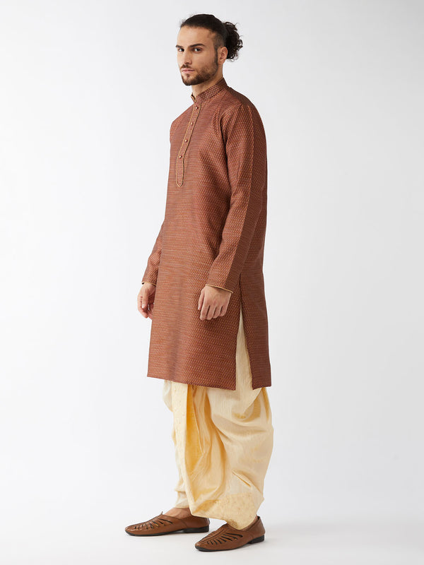 VM by Vastramay Men's Maroon And Gold Silk Blend Kurta And Dhoti Set - Distacart