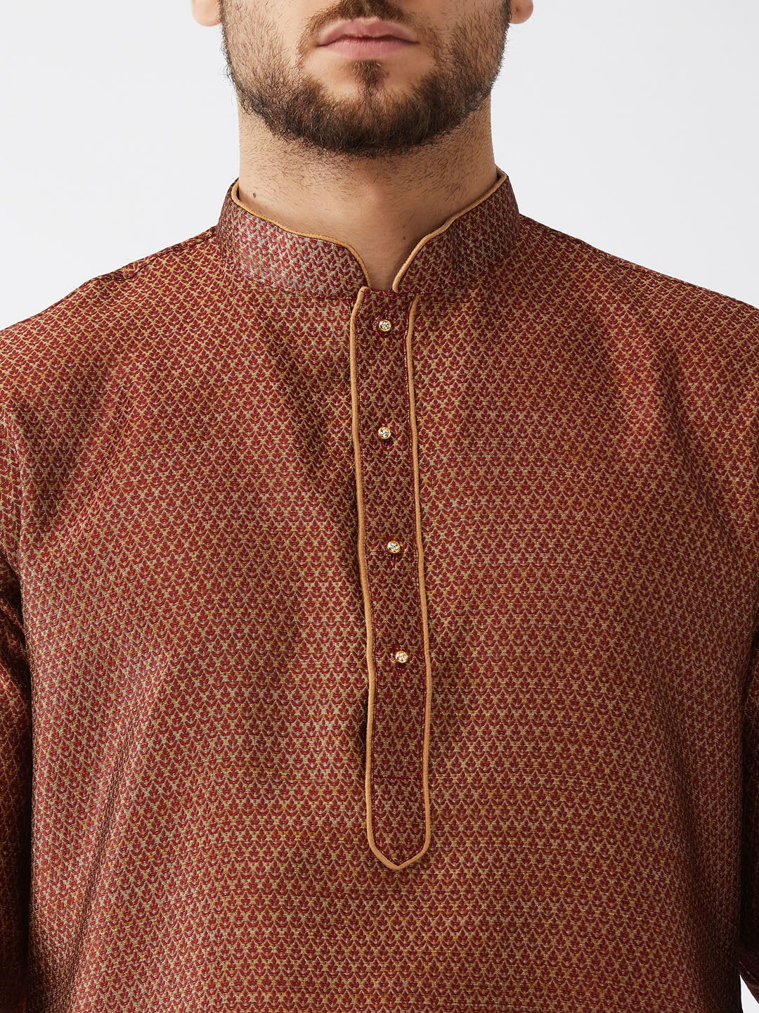 VM by Vastramay Men's Maroon And Gold Silk Blend Kurta And Dhoti Set - Distacart