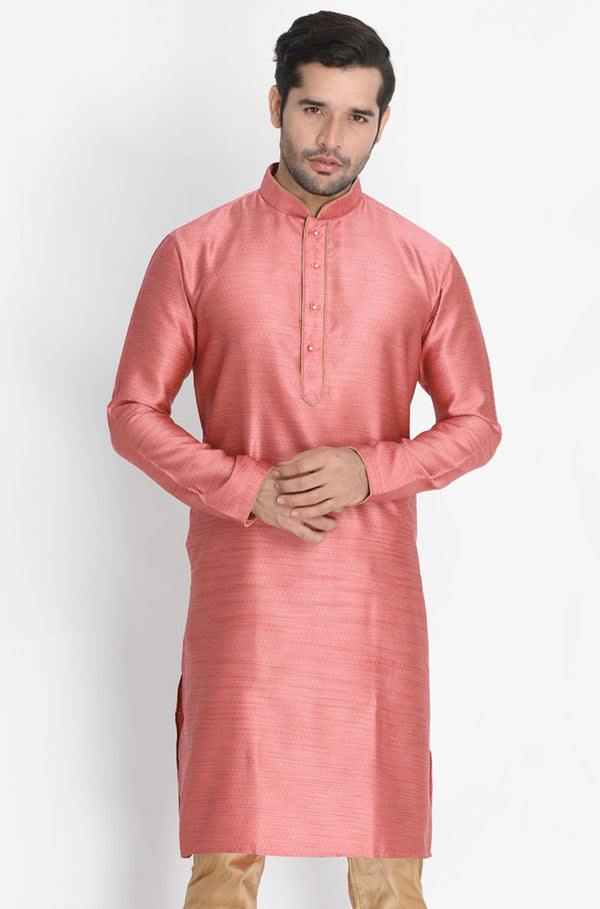 Vastramay Men's Pink Silk Blend Kurta - Distacart