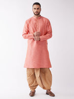 Thumbnail for VM by Vastramay Men's Pink And Rose Gold Silk Blend Kurta And Dhoti Set - Distacart