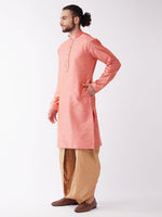 Thumbnail for VM by Vastramay Men's Pink And Rose Gold Silk Blend Kurta And Dhoti Set - Distacart