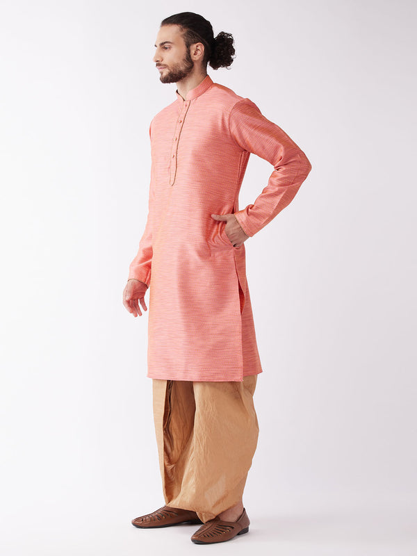 VM by Vastramay Men's Pink And Rose Gold Silk Blend Kurta And Dhoti Set - Distacart