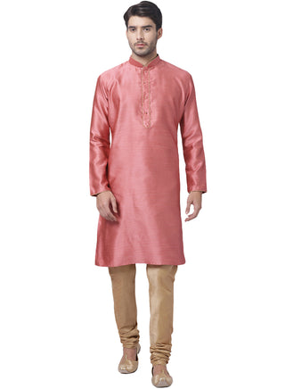Vastramay Men's Pink Silk Blend Kurta Pyjama Set - Distacart