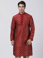 Thumbnail for Vastramay Men's Maroon Silk Blend Kurta - Distacart