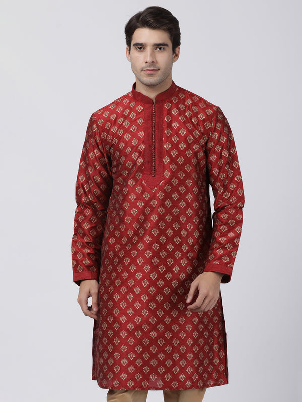 Vastramay Men's Maroon Silk Blend Kurta - Distacart