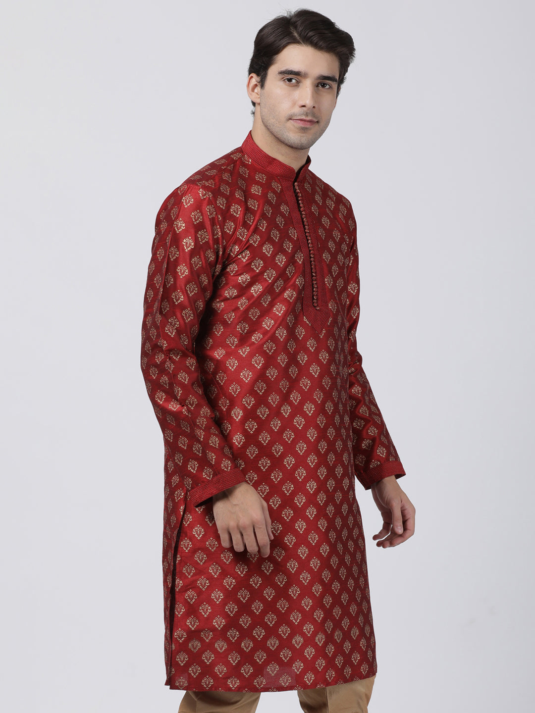 Vastramay Men's Maroon Silk Blend Kurta - Distacart