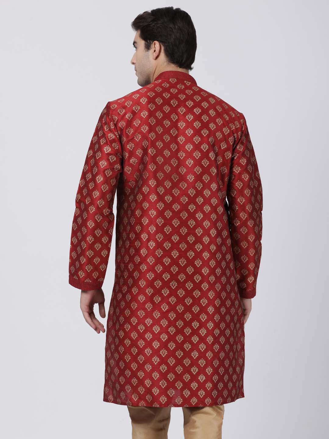 Vastramay Men's Maroon Silk Blend Kurta - Distacart