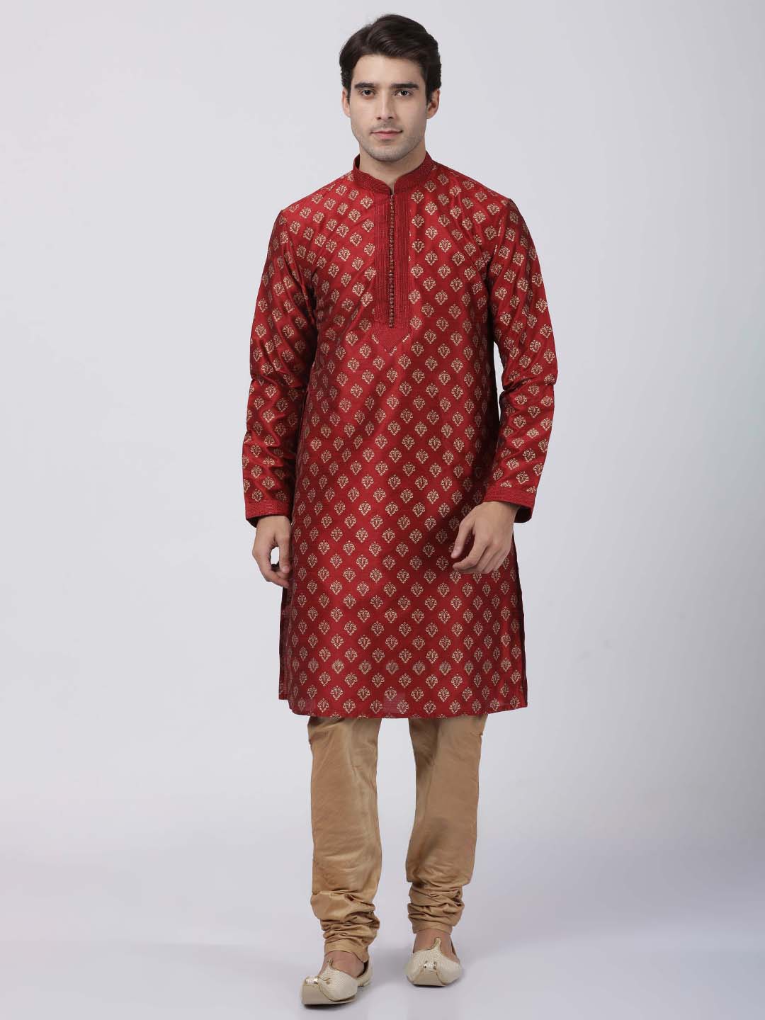 Vastramay Men's Maroon Silk Blend Kurta - Distacart