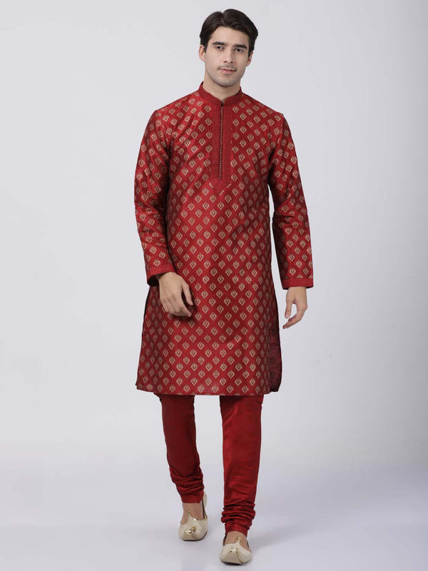Vastramay Men's Maroon Silk Blend Kurta Pyjama Set - Distacart