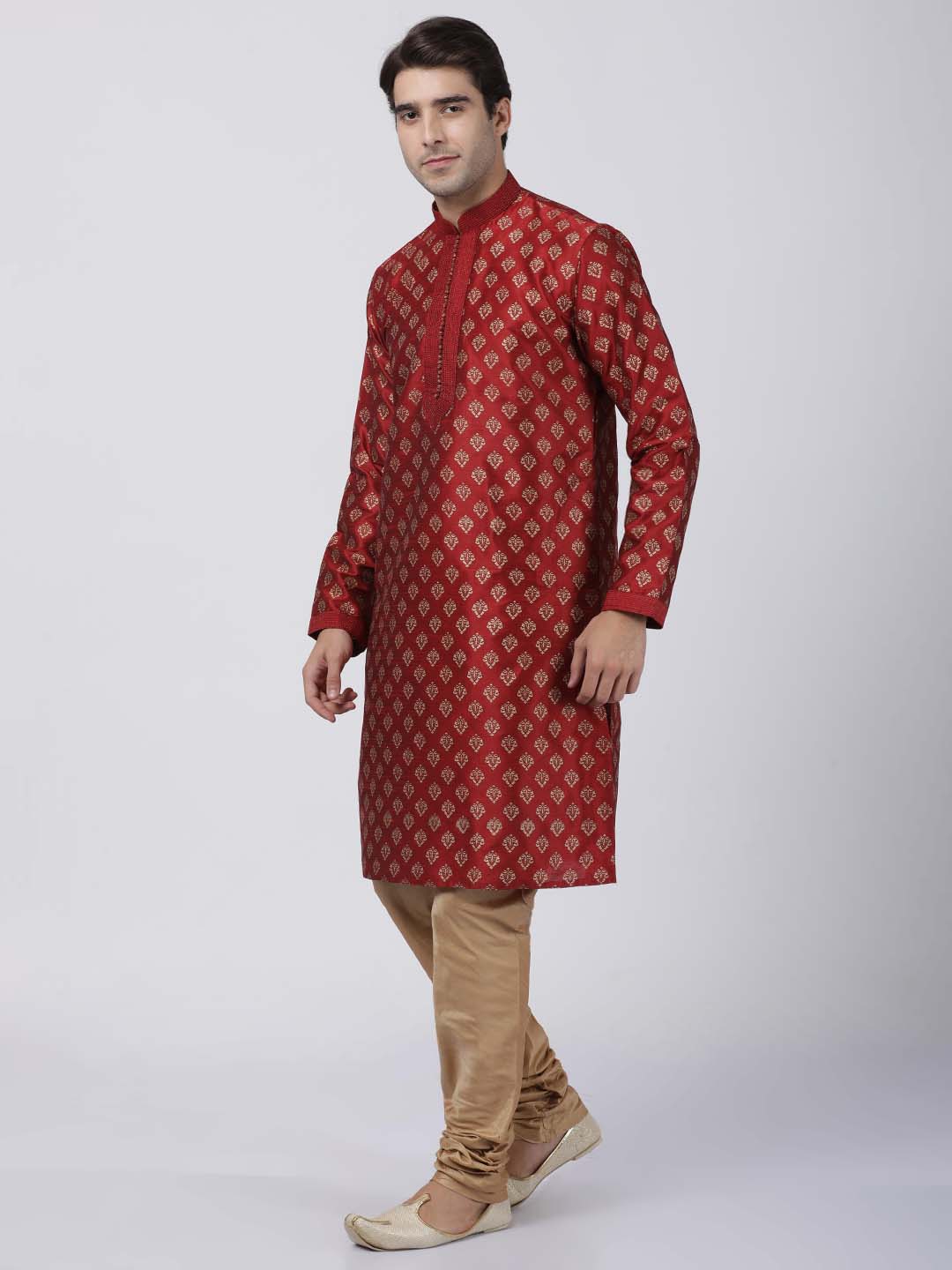 Vastramay Men's Maroon Silk Blend Kurta Pyjama Set - Distacart
