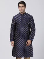 Thumbnail for Vastramay Men's Dark Blue Silk Blend Kurta - Distacart