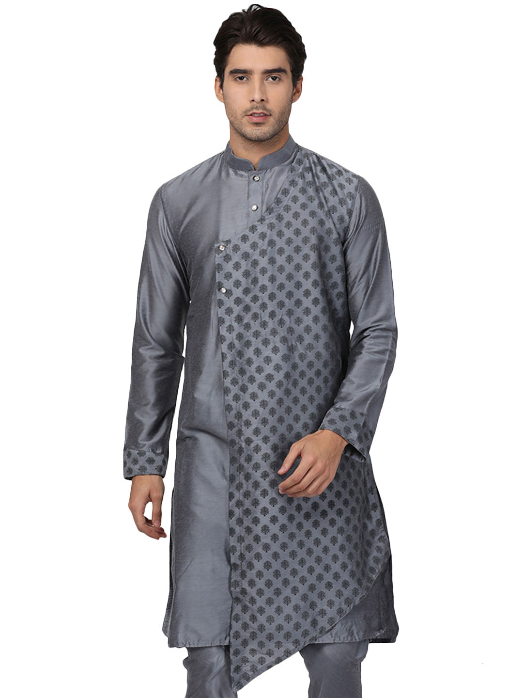 Vastramay Men's Grey Cotton Blend Kurta - Distacart