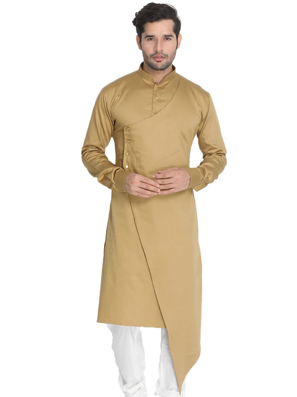 Vastramay Men's Beige Cotton Satin Blend Kurta - Distacart