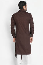 Thumbnail for Vastramay Men's Brown Cotton Satin Blend Kurta - Distacart