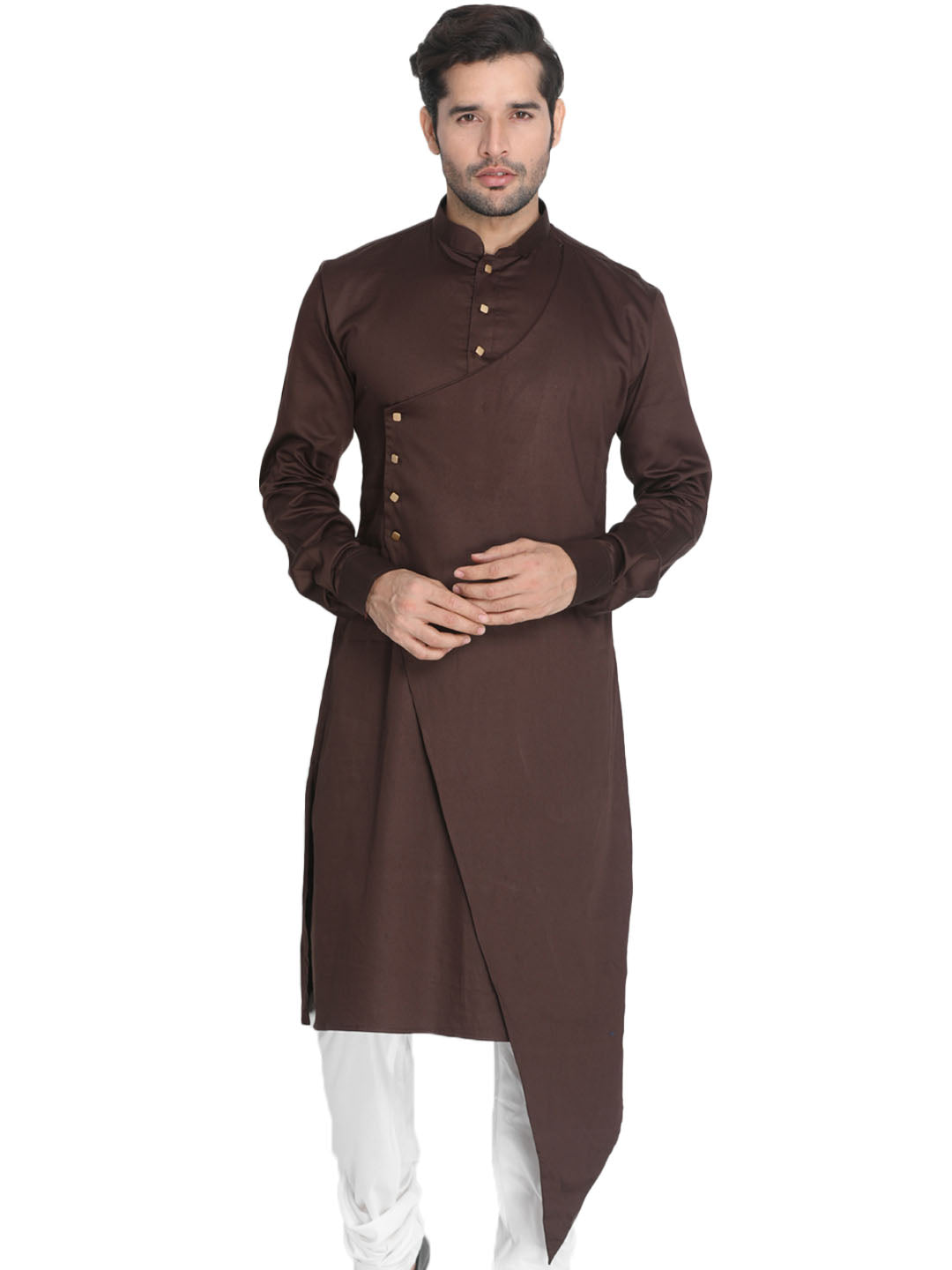 Vastramay Men's Brown Cotton Satin Blend Kurta - Distacart