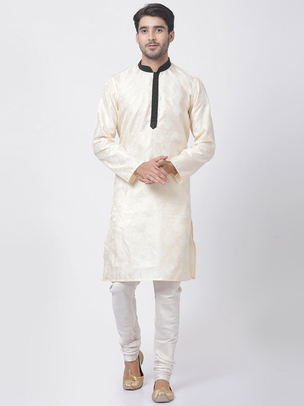 Vastramay Men's Gold Silk Blend Kurta Pyjama Set - Distacart