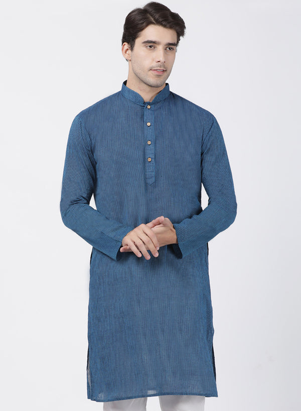 Vastramay Men's Blue Pure Cotton Kurta - Distacart