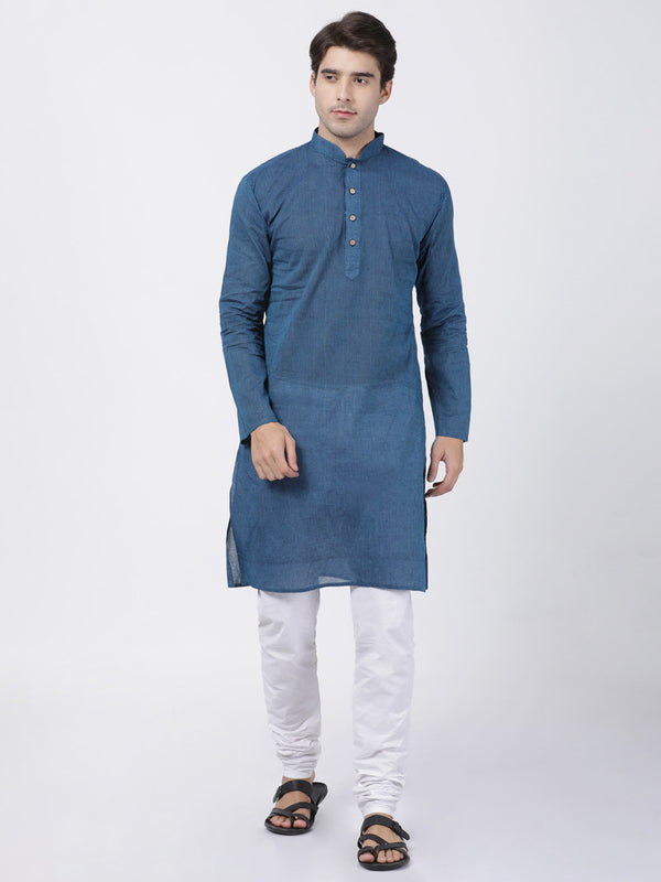 Vastramay Men's Blue Pure Cotton Kurta Pyjama Set - Distacart