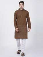 Thumbnail for Vastramay Men's Brown Pure Cotton Kurta Pyjama Set - Distacart