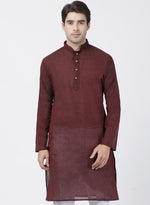 Thumbnail for Vastramay Men's Maroon Pure Cotton Kurta - Distacart