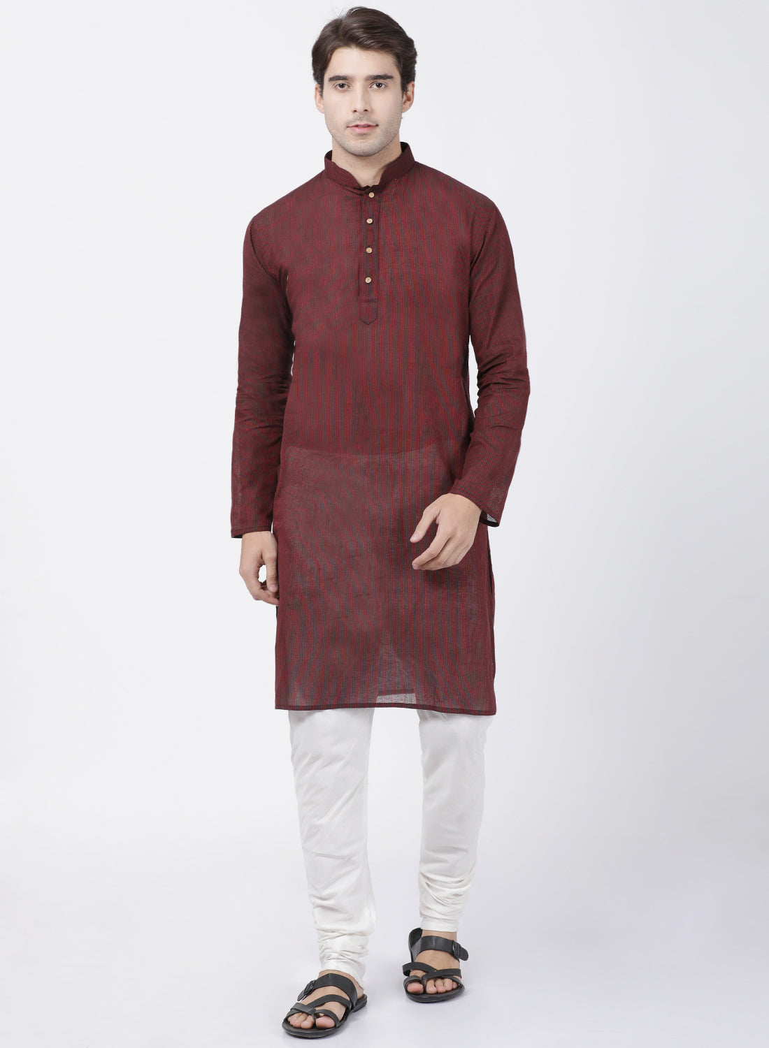 Vastramay Men's Maroon Pure Cotton Kurta - Distacart