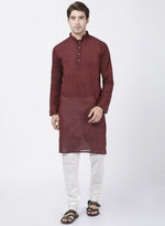 Thumbnail for Vastramay Men's Maroon Pure Cotton Kurta - Distacart