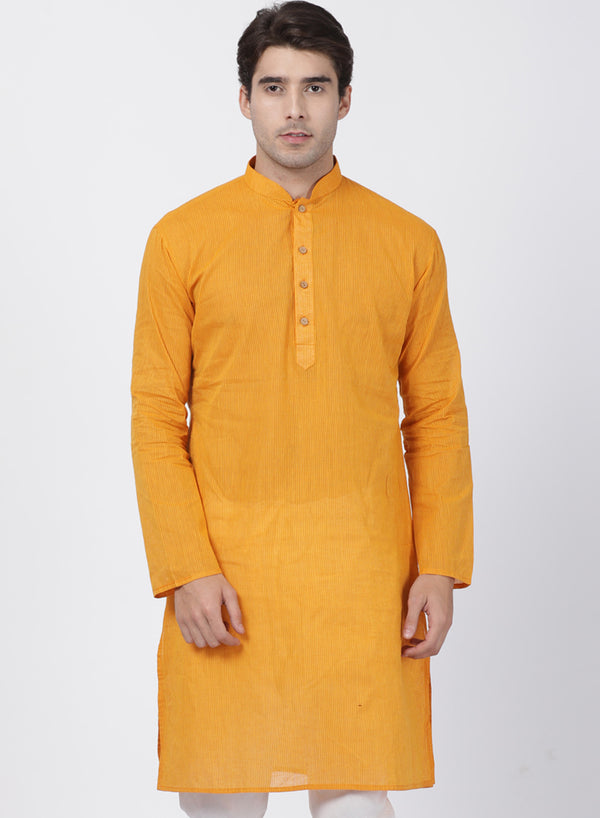 Vastramay Men's Yellow Pure Cotton Kurta - Distacart