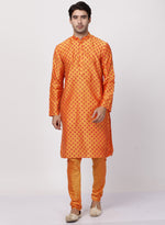 Thumbnail for Vastramay Men's Orange Cotton Blend Kurta Pyjama Set - Distacart