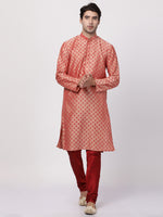 Thumbnail for Vastramay Men's Pink Cotton Blend Kurta Pyjama Set - Distacart