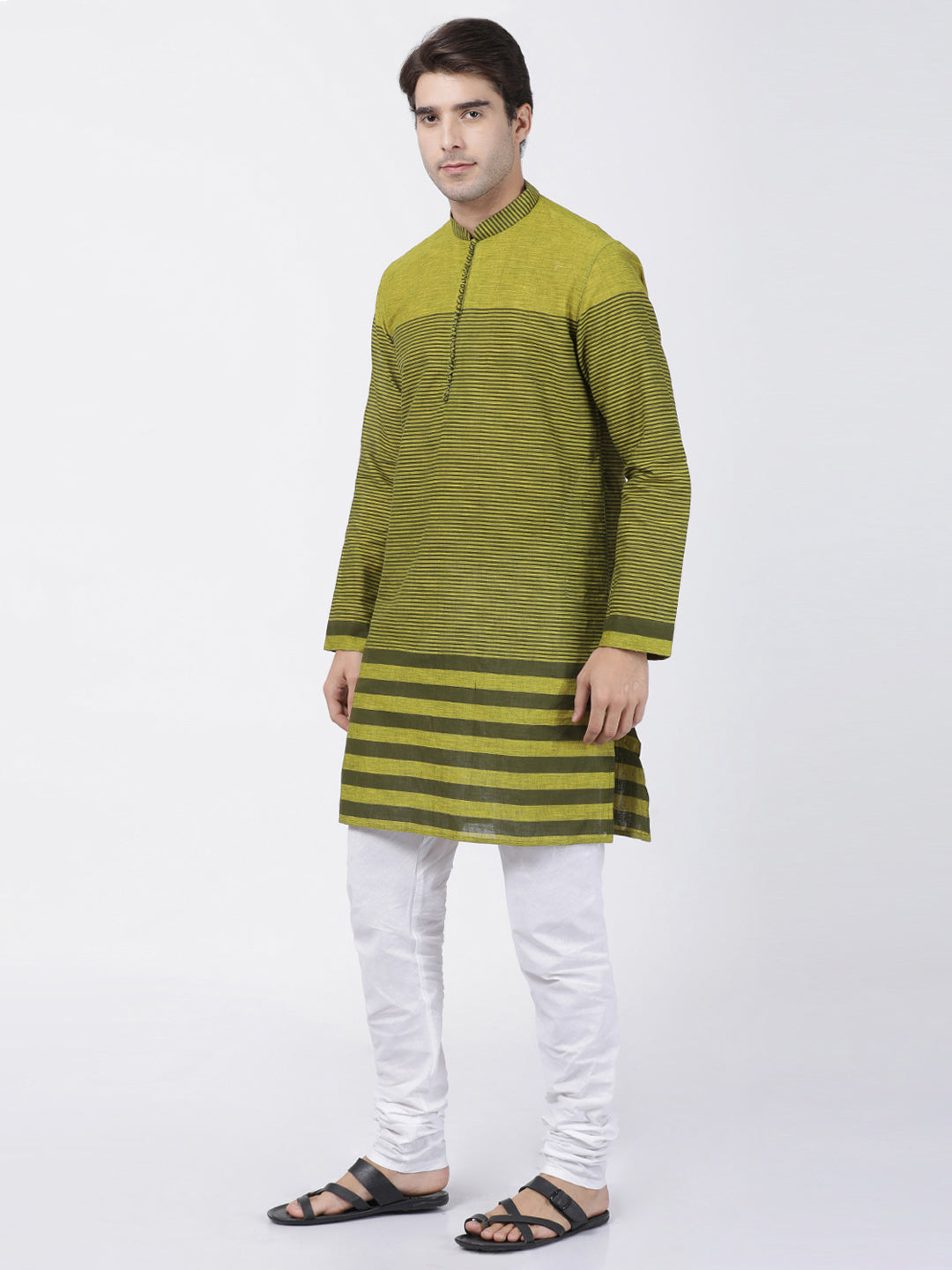 Vastramay Men's Green Pure Cotton Kurta Pyjama Set - Distacart
