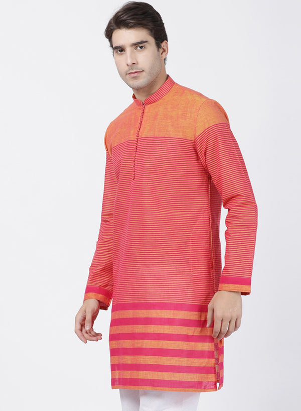 Vastramay Men's Pink Pure Cotton Kurta - Distacart