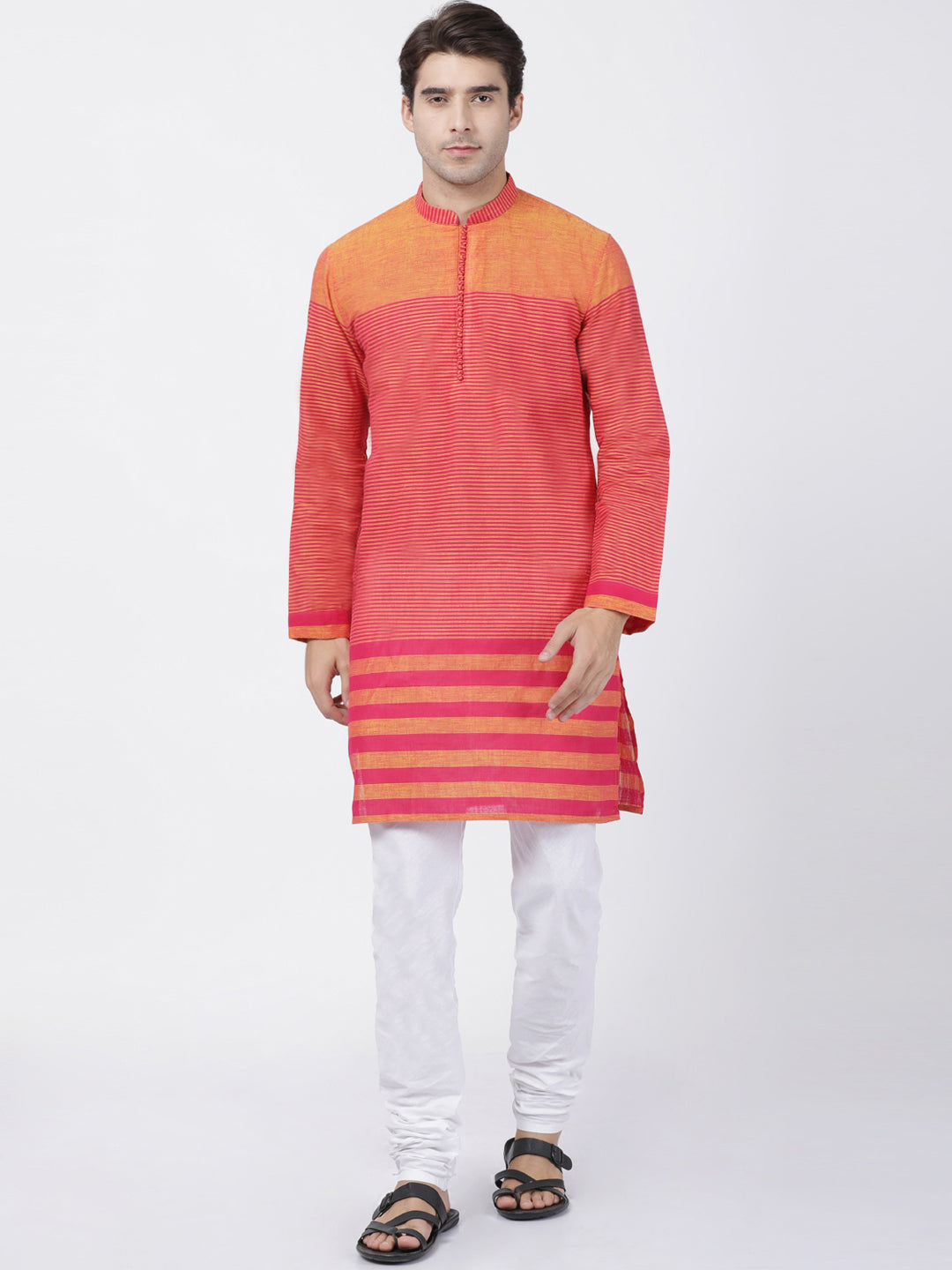 Vastramay Men's Pink Pure Cotton Kurta Pyjama Set - Distacart