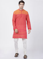 Thumbnail for Vastramay Men's Pink Pure Cotton Kurta Pyjama Set - Distacart