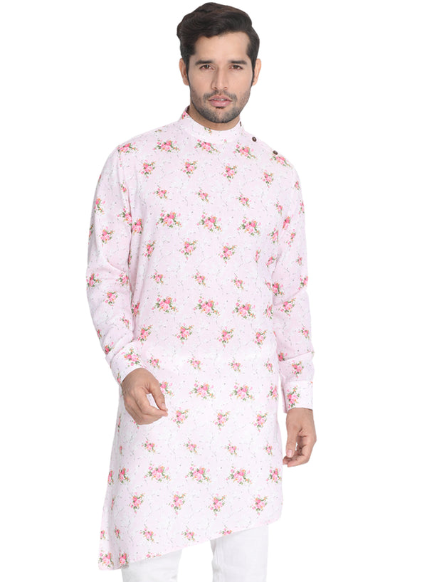 Vastramay Men's Pink Cotton Linen Blend Kurta - Distacart