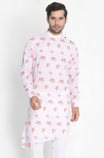 Thumbnail for Vastramay Men's Pink Cotton Linen Blend Kurta - Distacart