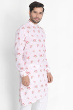 Thumbnail for Vastramay Men's Pink Cotton Linen Blend Kurta - Distacart
