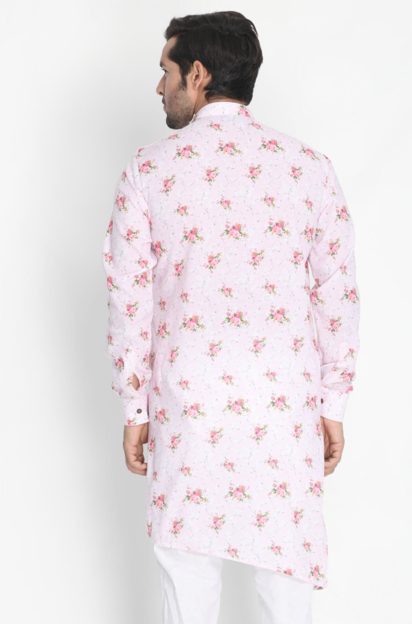 Vastramay Men's Pink Cotton Linen Blend Kurta - Distacart