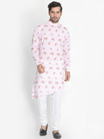 Thumbnail for Vastramay Men's Pink Cotton Linen Blend Kurta - Distacart
