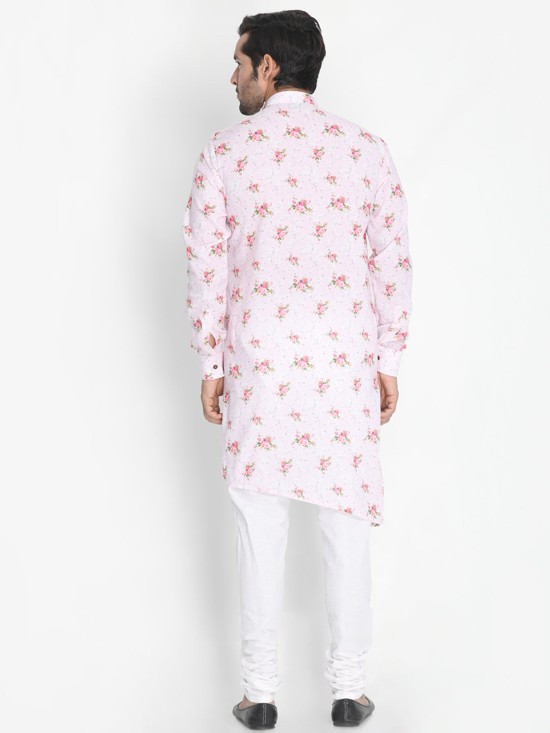 Vastramay Men's Pink Cotton Linen Blend Kurta Pyjama Set - Distacart