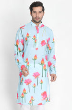 Thumbnail for Vastramay Men's Light Blue Cotton Linen Blend Kurta - Distacart