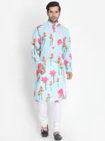 Thumbnail for Vastramay Men's Light Blue Cotton Linen Blend Kurta Pyjama Set - Distacart