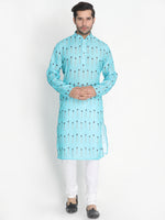 Thumbnail for Vastramay Men's Light Blue Cotton Blend Kurta Pyjama Set - Distacart